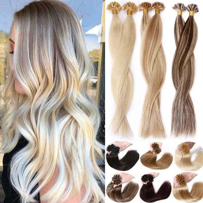 100g Thick Keratin Nail U Tip Real Human Hair Extensions Bonded Full Head Fusion