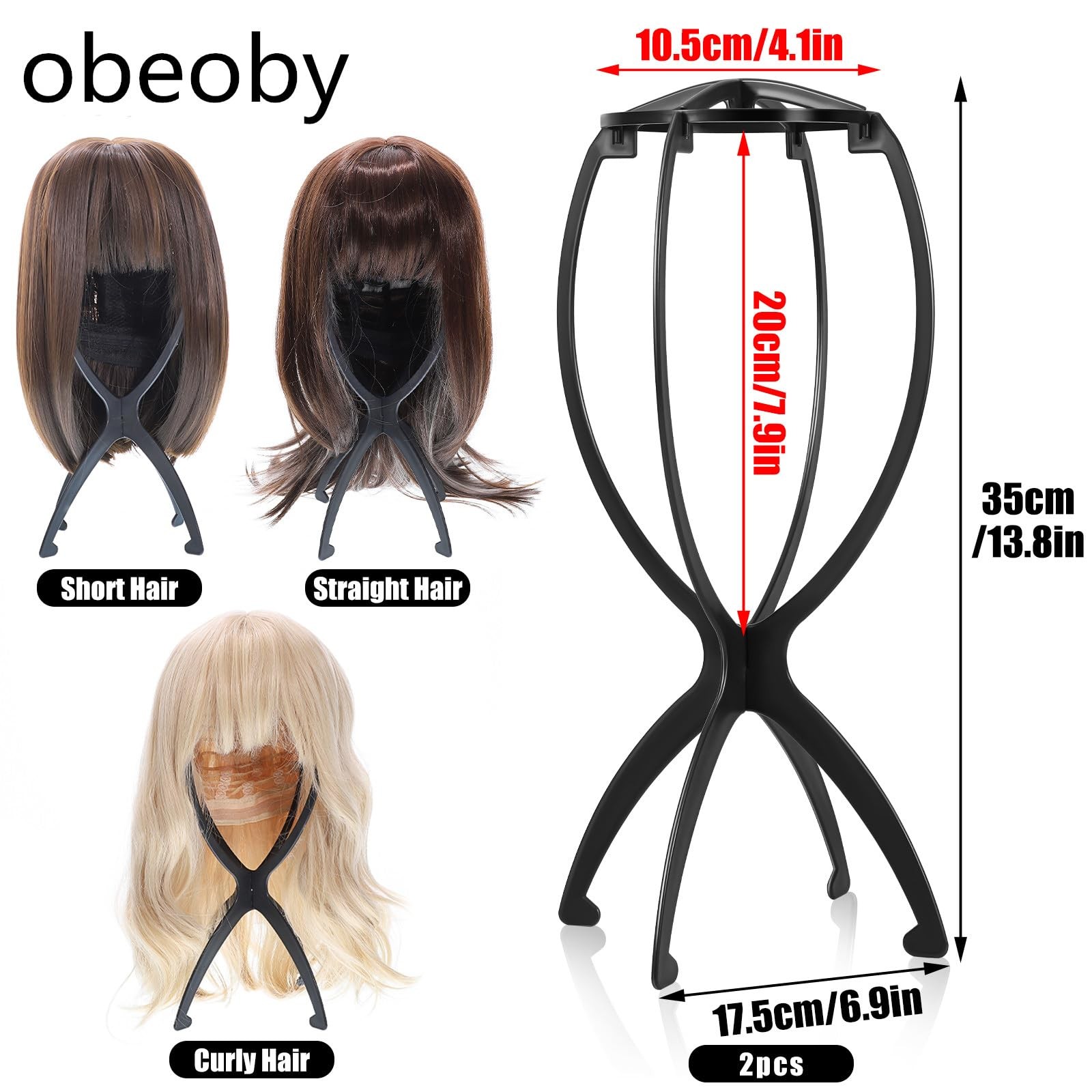 obeoby Wig Stand, Portable Holder Head Stand for All black (2 pack)