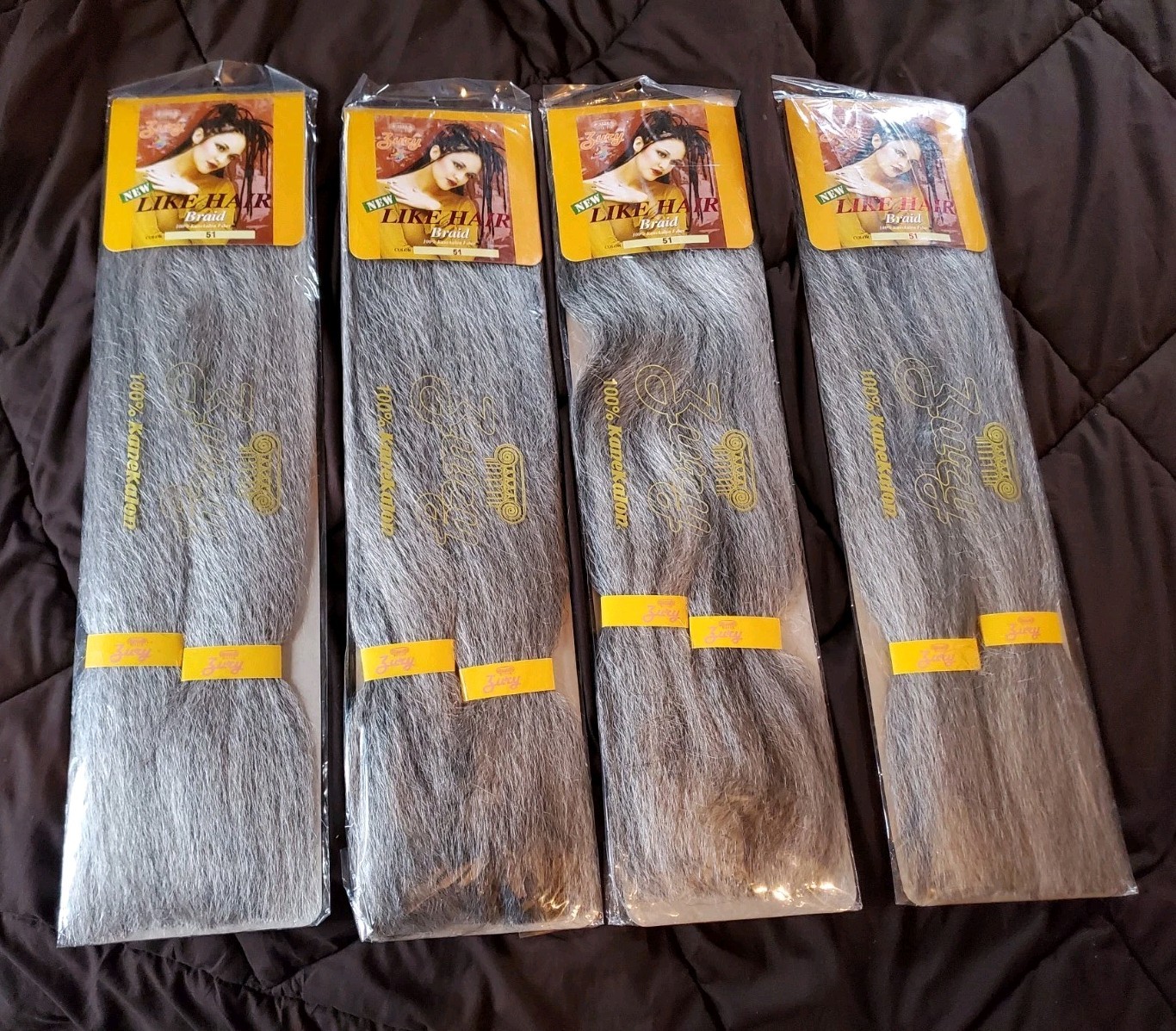 4 Pack Zury 100% Kanekalon Like Hair 24″ wigs/braids/exts color “51” black/grey