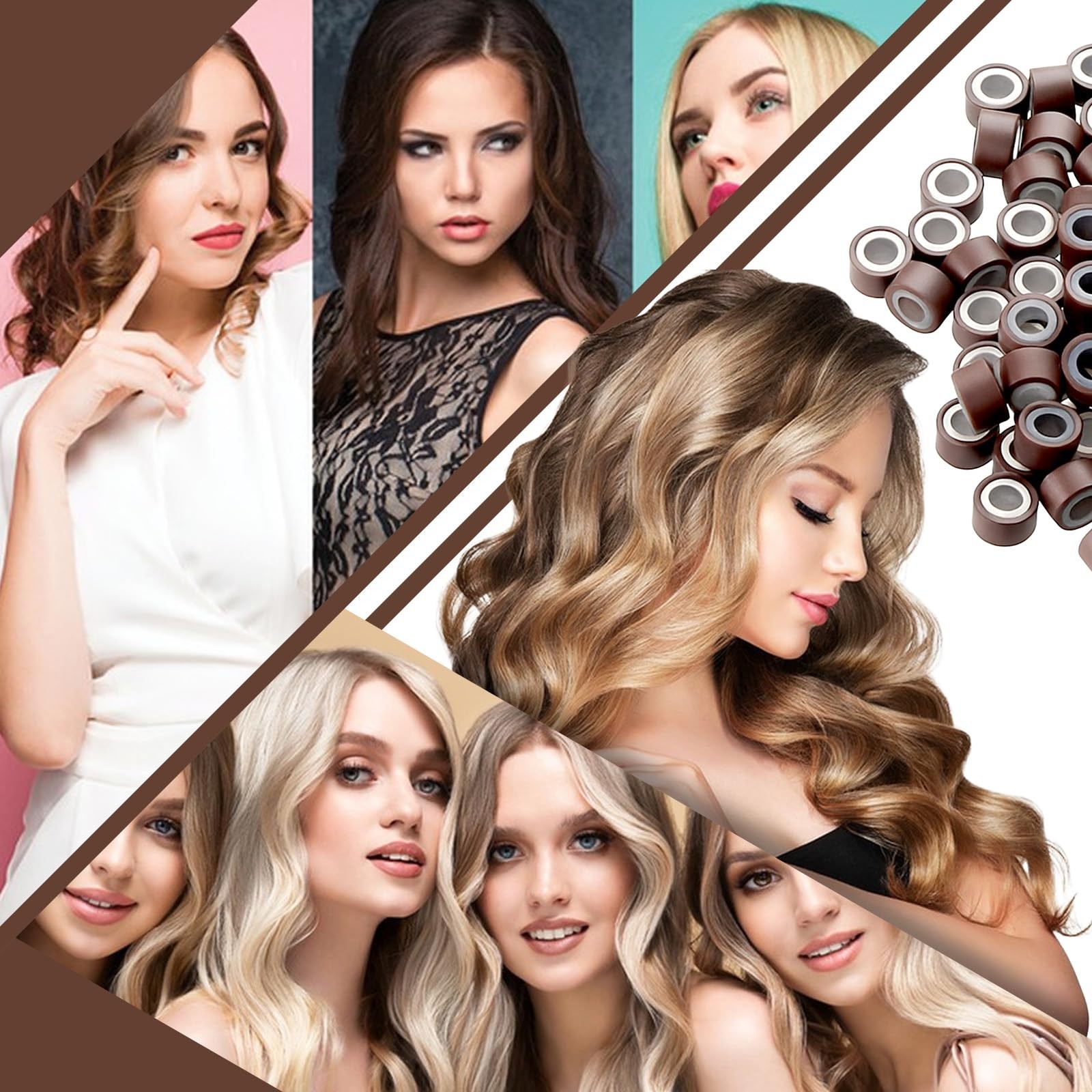 200 PCS Hair Extensions Beads 4mm Silicone Lined Micro Links 4mm, Dark Brown
