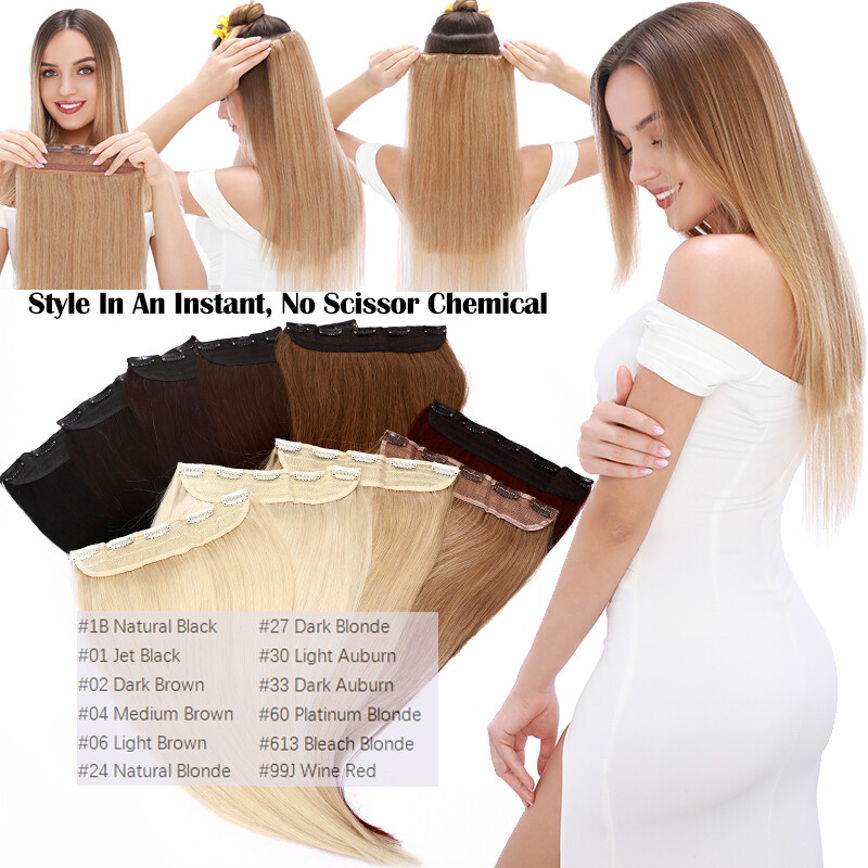 100% Remy Clip in One Piece Real Remi Human Hair Extensions Balayage Full Head