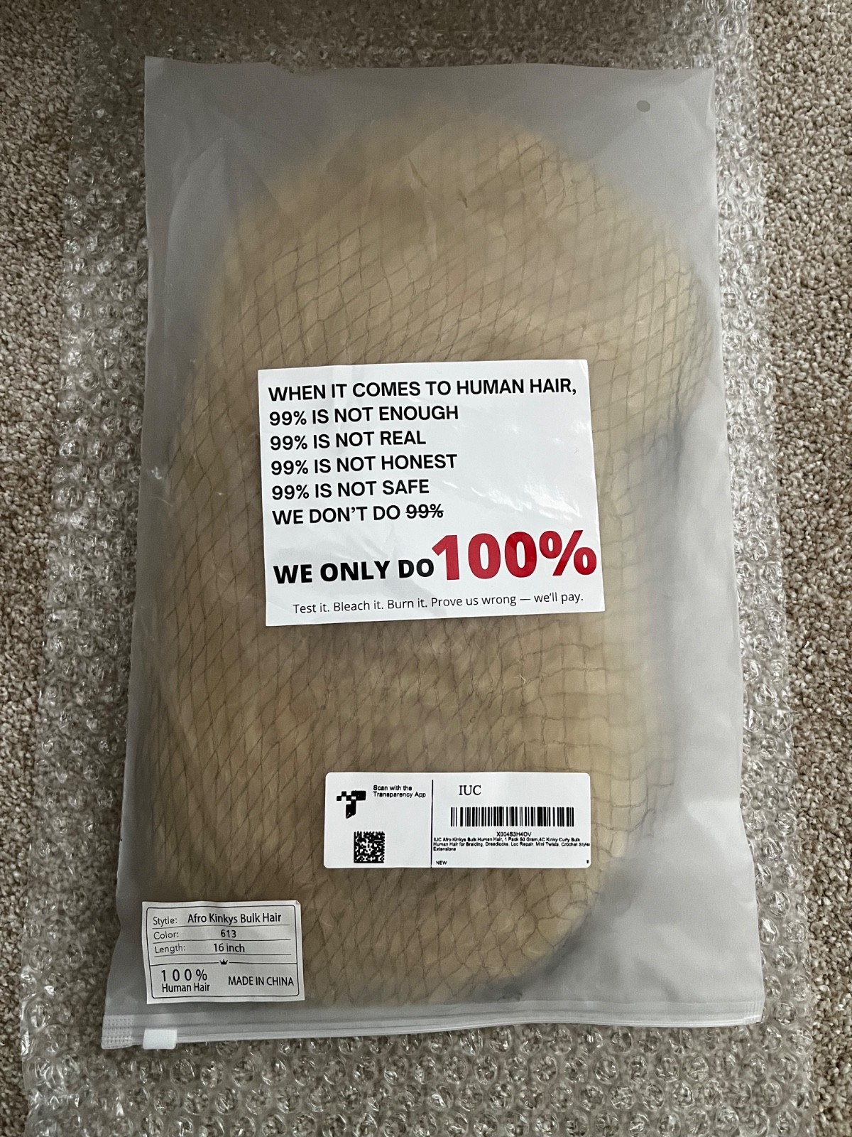 IUC Afro Kinkys Bulk 100% Human Hair, 1 Pack 50 Gram, #613, 16 inch – CLEARANCE!