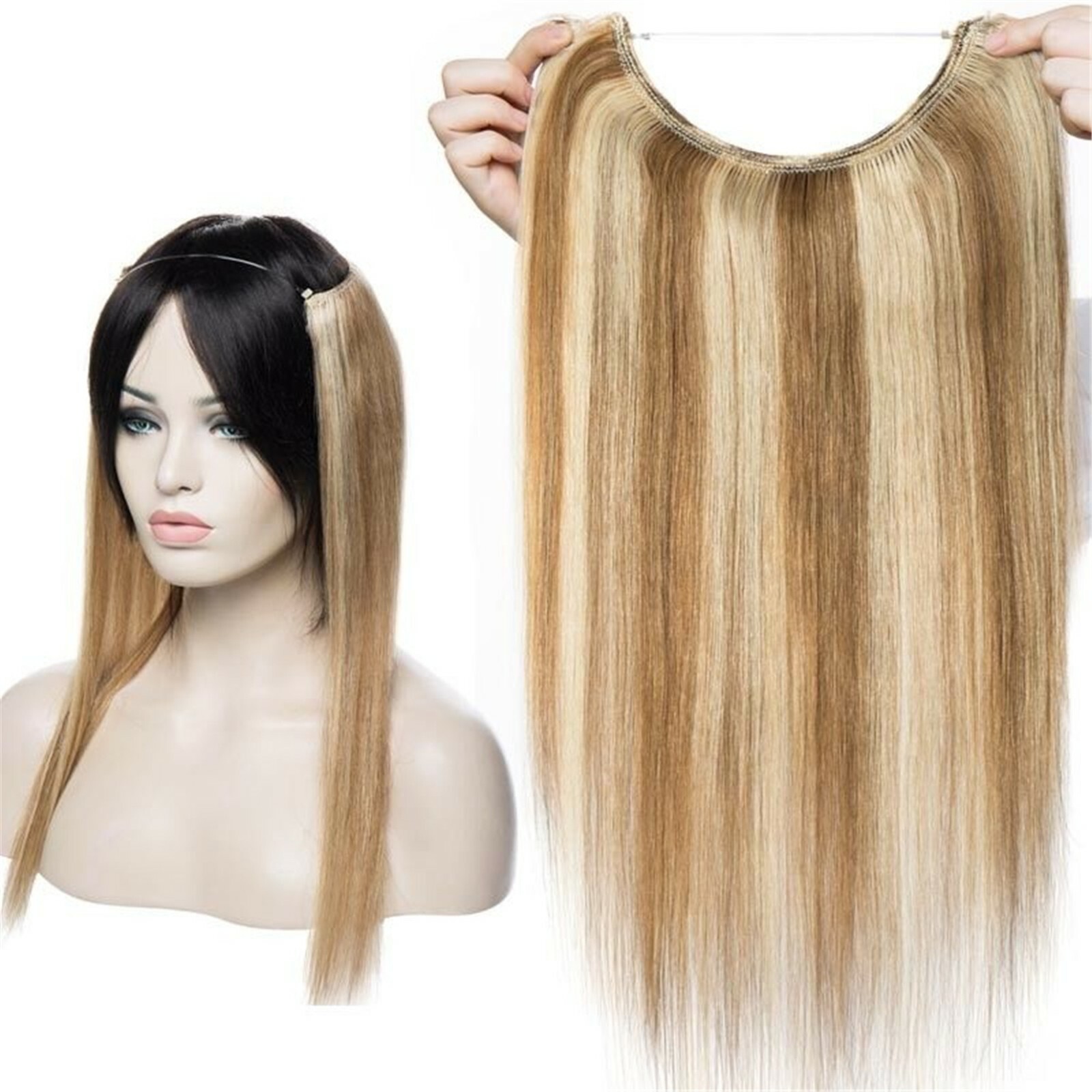 200g Double Weft Wire Flip In One Hairpiece Real Human Hair Extension Full Head