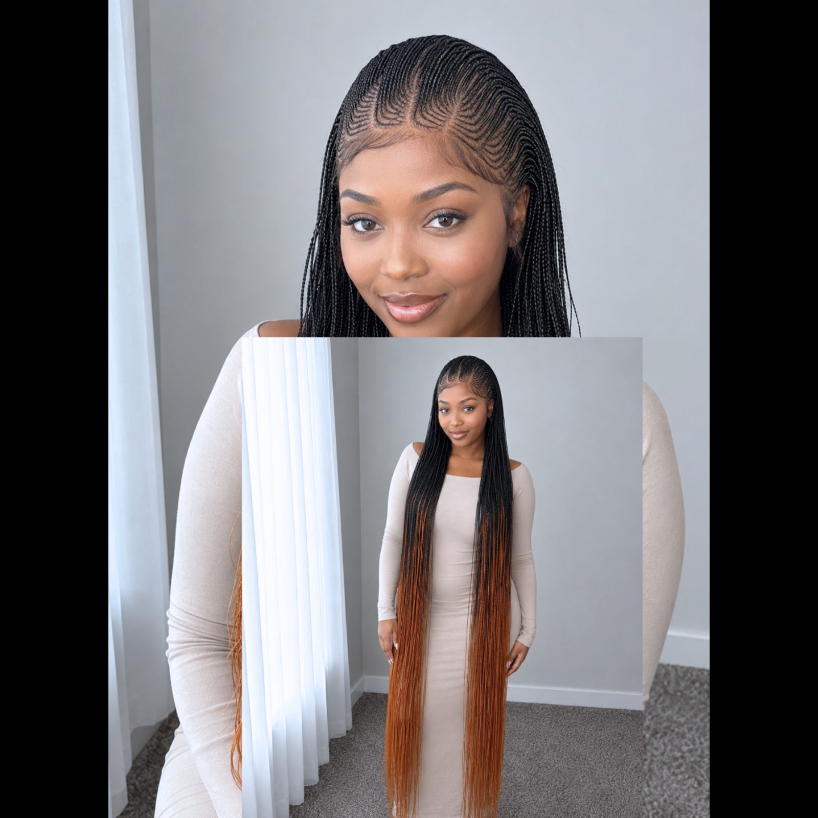 Braided Wig Micro Braids Black #350 Ombre Lace Front Glueless 54″ Extra Long NWT