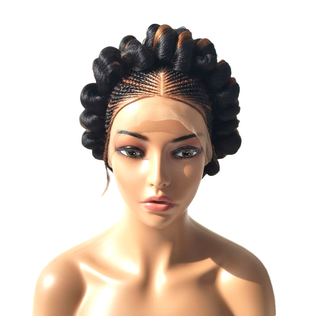 Braided Wig Cornrow with Jumbo Twist Braids Puff Knots Full Lace with Baby Hair