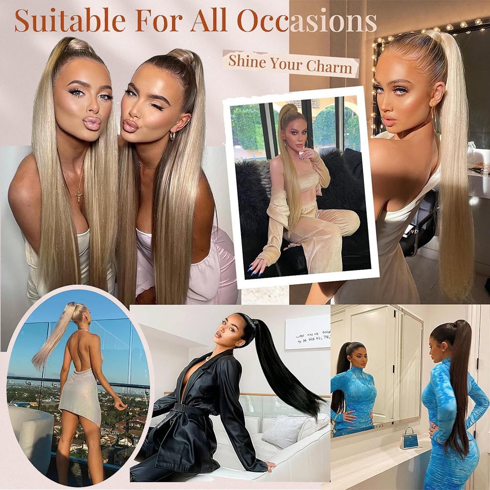 30″ Long Thick Claw Ponytail Clip In Pony Tail Hair Extension As Human Women