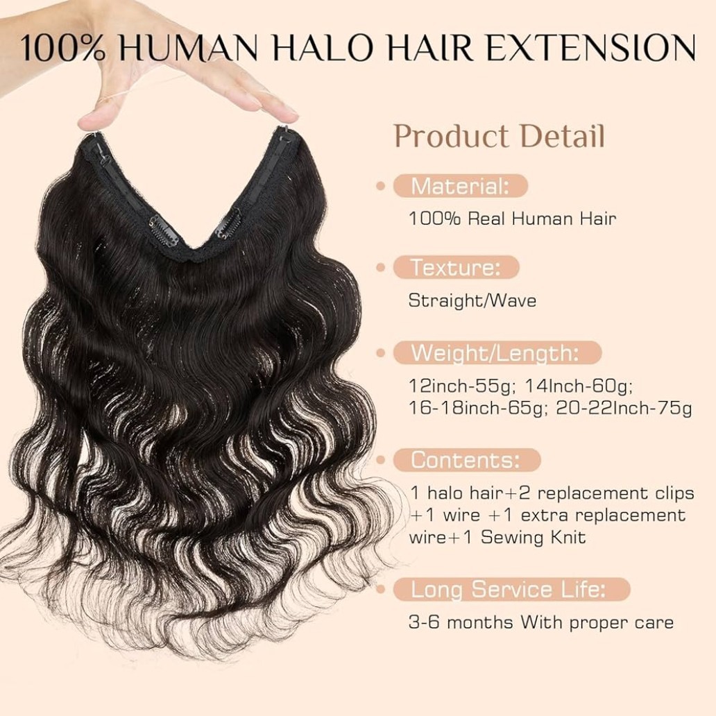 Rich Choices Halo Extensions Real Human Hair Wave Wire In Wavy Natural Black 1B