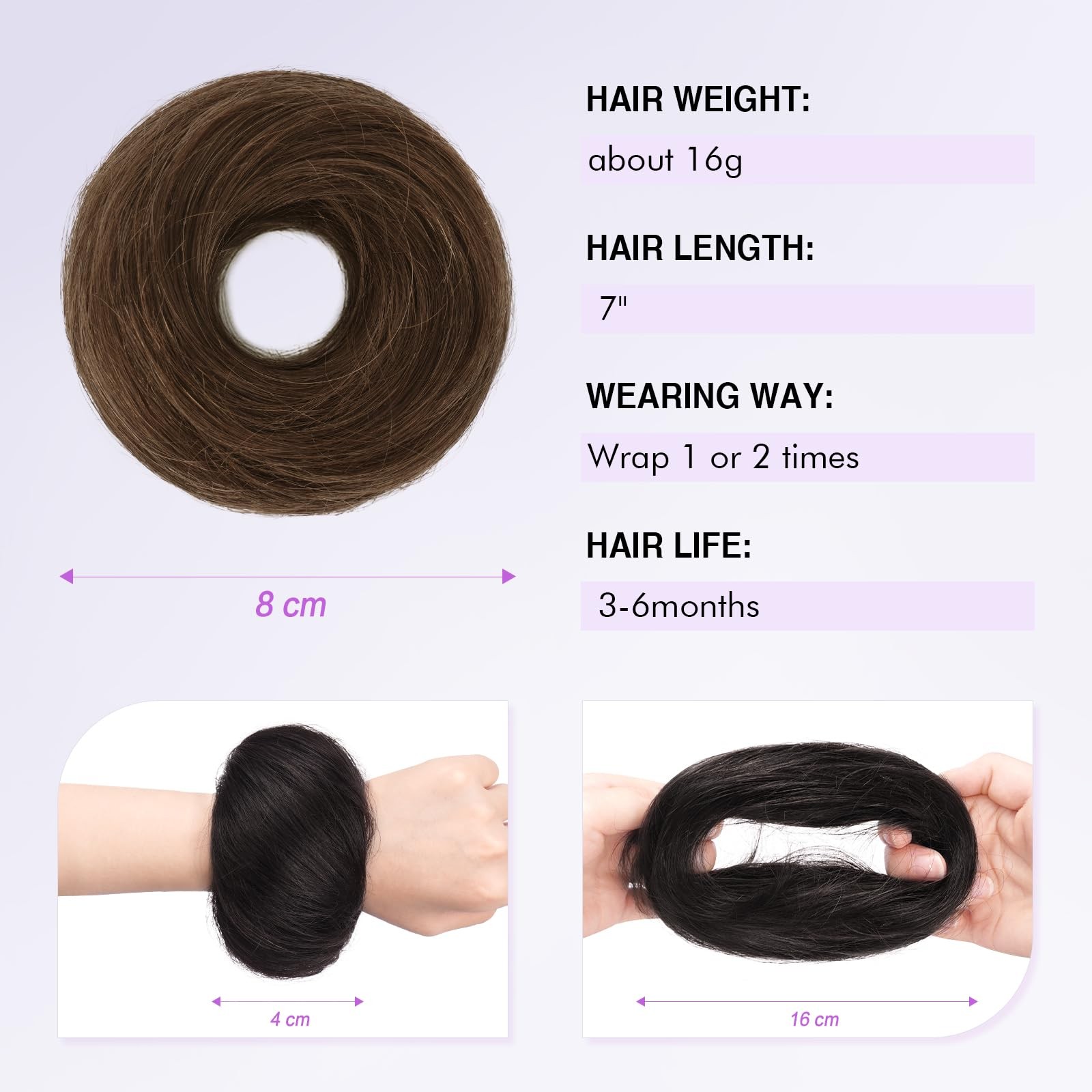 SOFEIYAN Human Hair Bun 100% Real 16g Messy 1PCS, Medium Brown