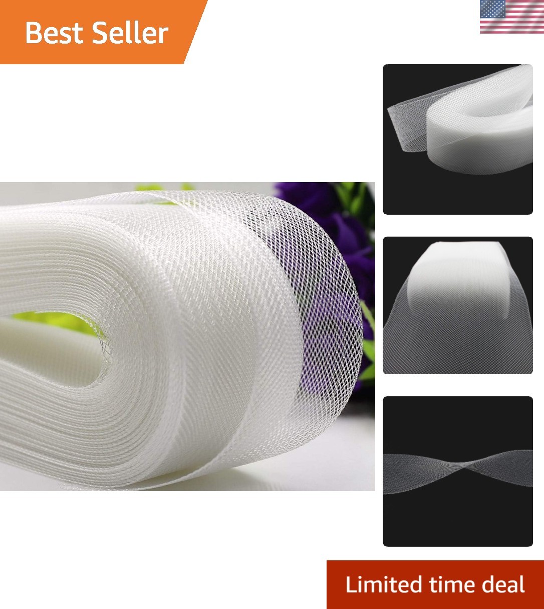 High-Quality Stiff White Horsehair Braid, 50 Yards, 1/2 Inch for Seamless Sewing
