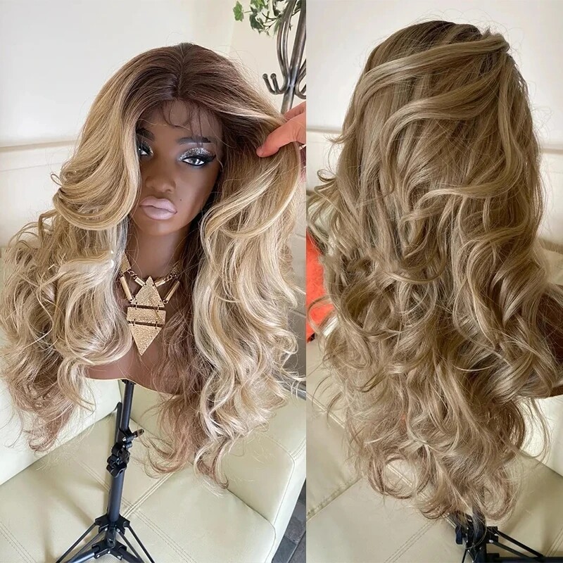 Ash Blonde Long Curly Wigs for Women 100% Human Hair Blonde Lace Front Wigs