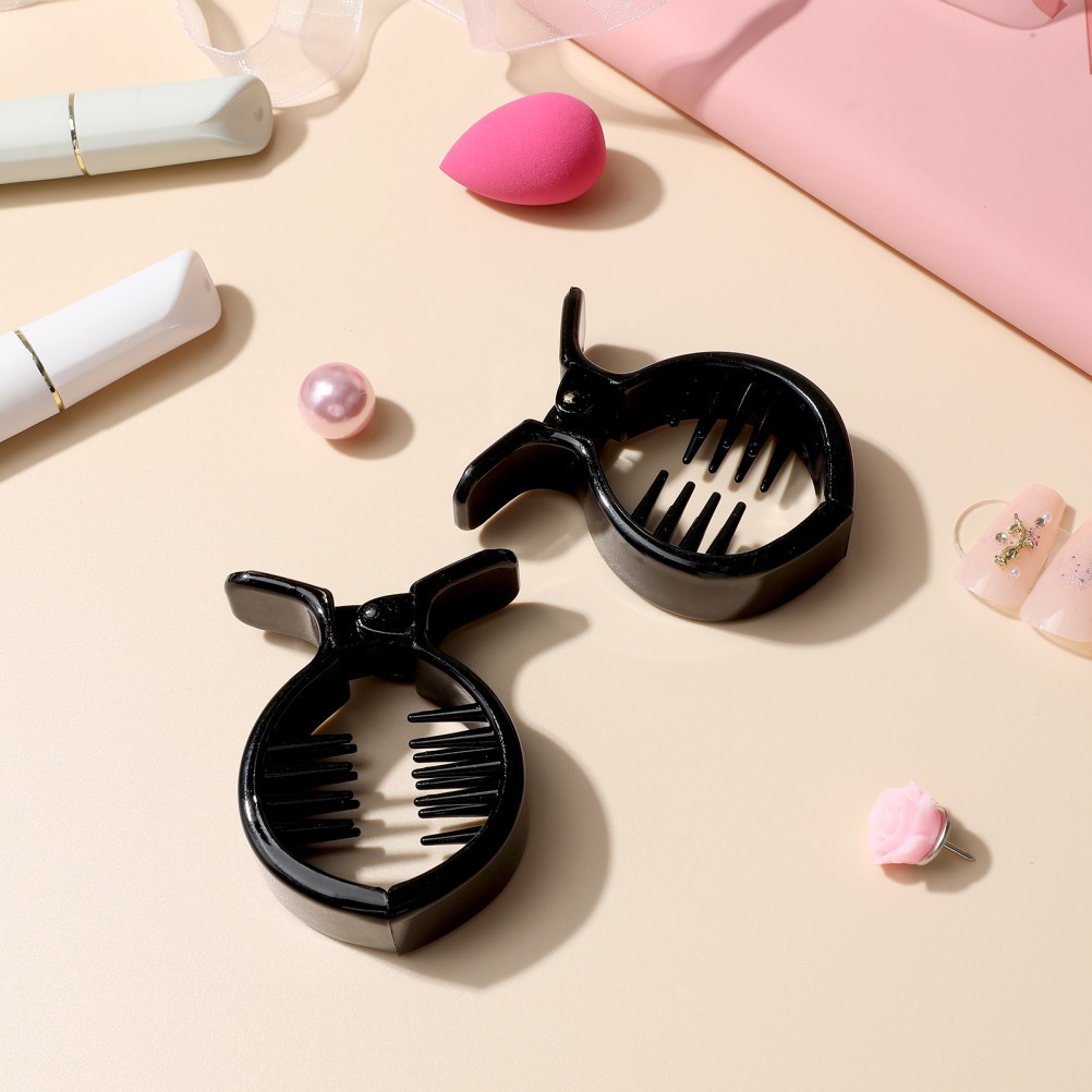2Pcs Reusable Black Plastic Hair Bun Holder Claws for Thick Hair Ponytails