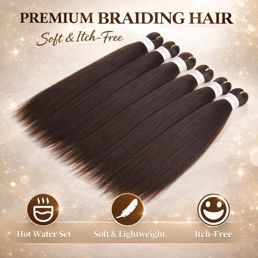 Ultra-Soft Dark Brown Synthetic Braiding Hair 24” – 6 Packs – Easy Installation