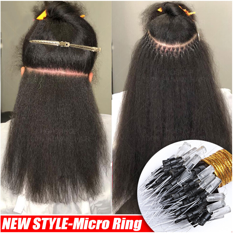 Kinky Straight YAKI Micro Links Loop Ring Beads Human Hair Extensions Pre Bonded