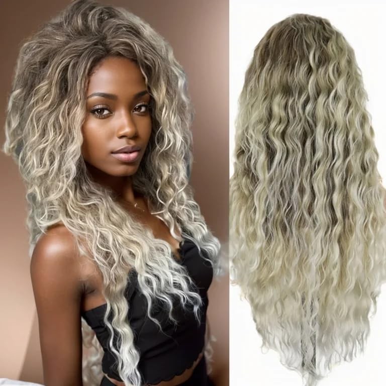 GNIMEGIL Long Curly Blonde Wigs for White Women Ash Blonde Ombre Wig Natural …
