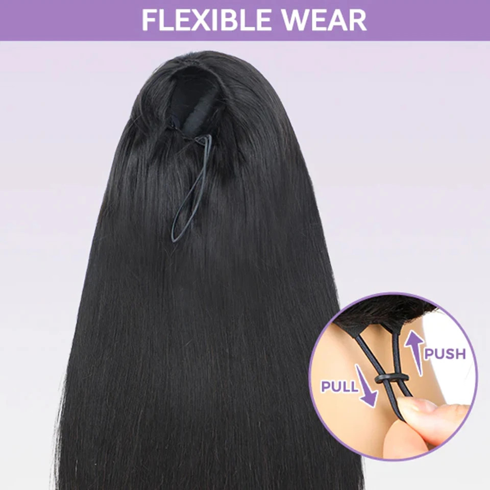 Half wig human hair straight headband wig upgrade 3-in-1half wig with drawstring