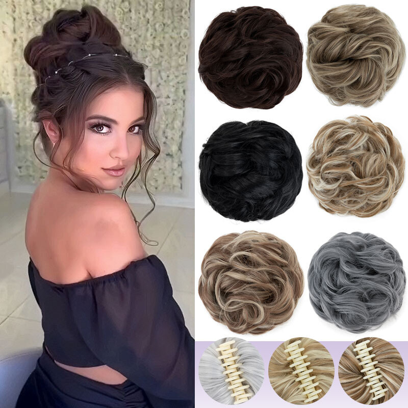 Highlight Curly Messy Bun Hair Piece Scrunchie Updo Claw Clip In Hair Extension
