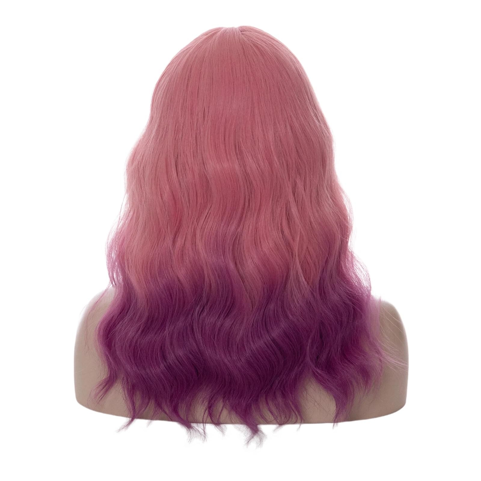 18″ Long Wavy Curly Ombre Pink Purple Synthetic Wig for Women Girls Cosplay W…