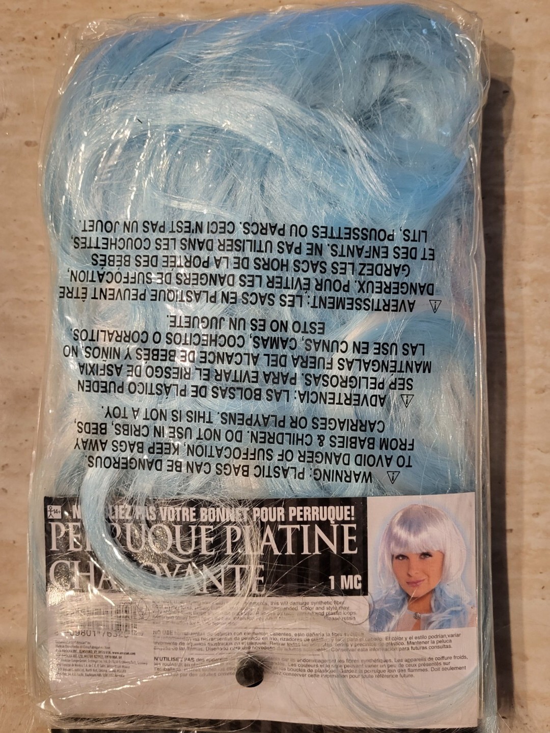 AMSCAN PLATINUM SHIMMER WIG OMBRE WHITE/ BLUE WITH BANGS $49 RARE