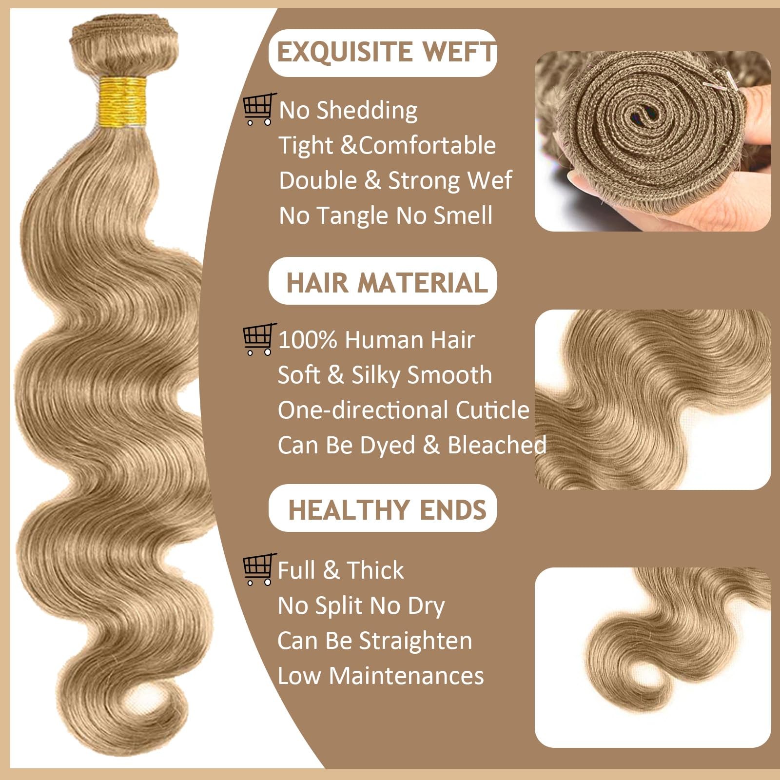 Habiliana 08 10 12 Inch Color 22 Bundle Honey Blonde Body Wave Human Hair