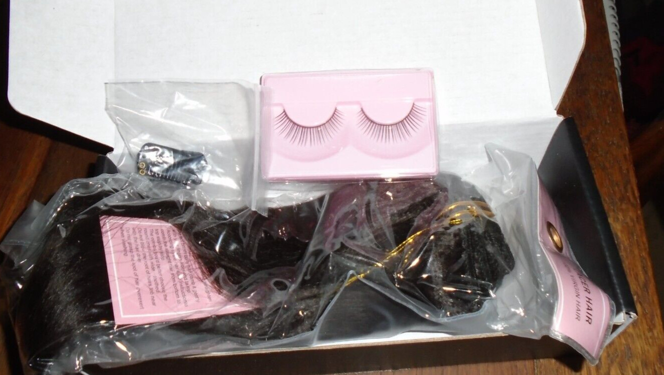 NEW Lacerhair Luxury 100% Black Human Hair Yaki 10″ # 1B Kit Eye Lashes & Clips