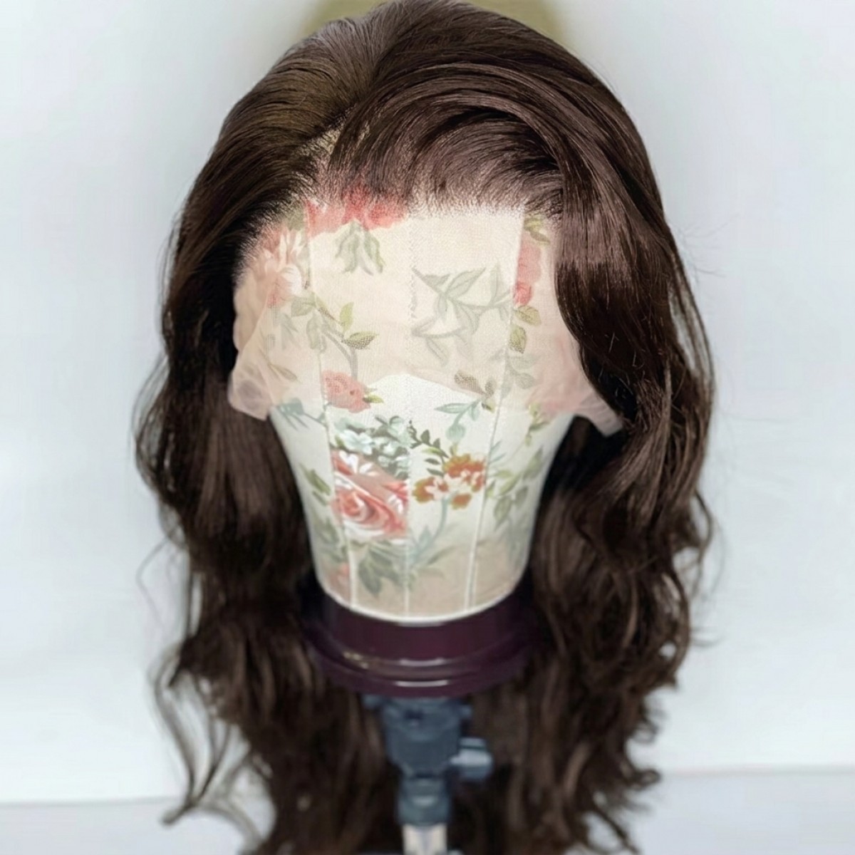 Frontal Lace Wig Long Wavy Heat Resistant Hair Natural Pre Plucked Dark brown