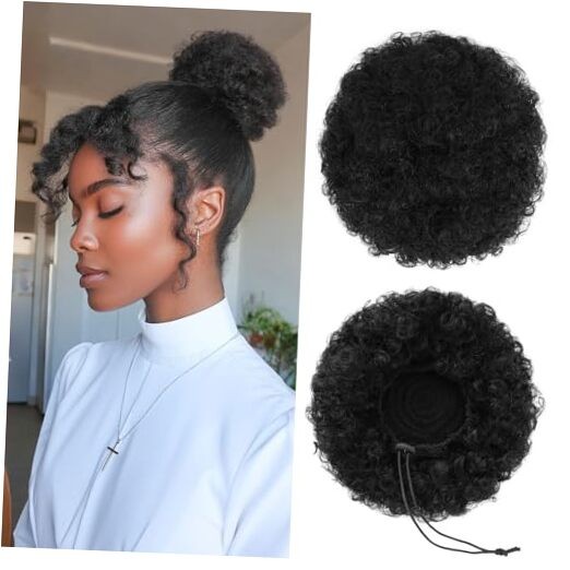100% Human Hair Afro Puff Drawstring Ponytail for African S-1PCS Natural Black