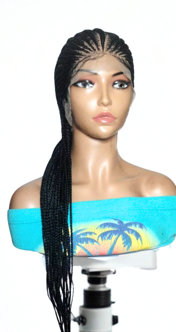 Braided Wig. Large Black Cornrow Braids. Full Lace Baby Hair. Lemonade Braids