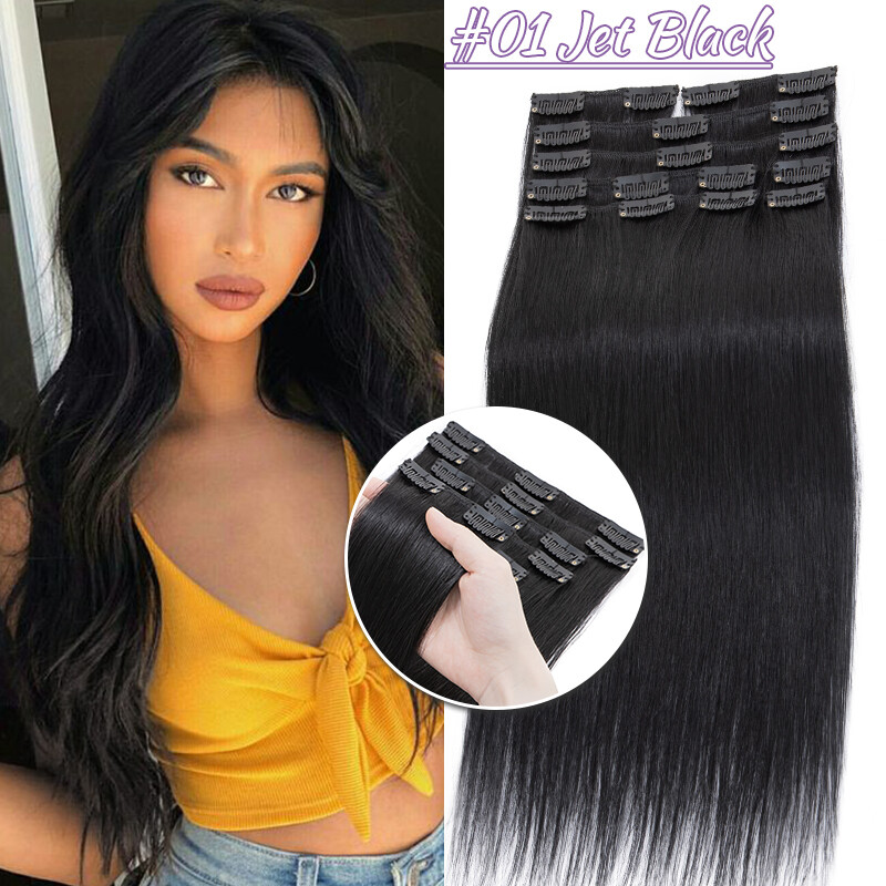 CLEARANCE Clip In Human Remy Hair Extensions 8Pieces 18Clips Invisible Full Head