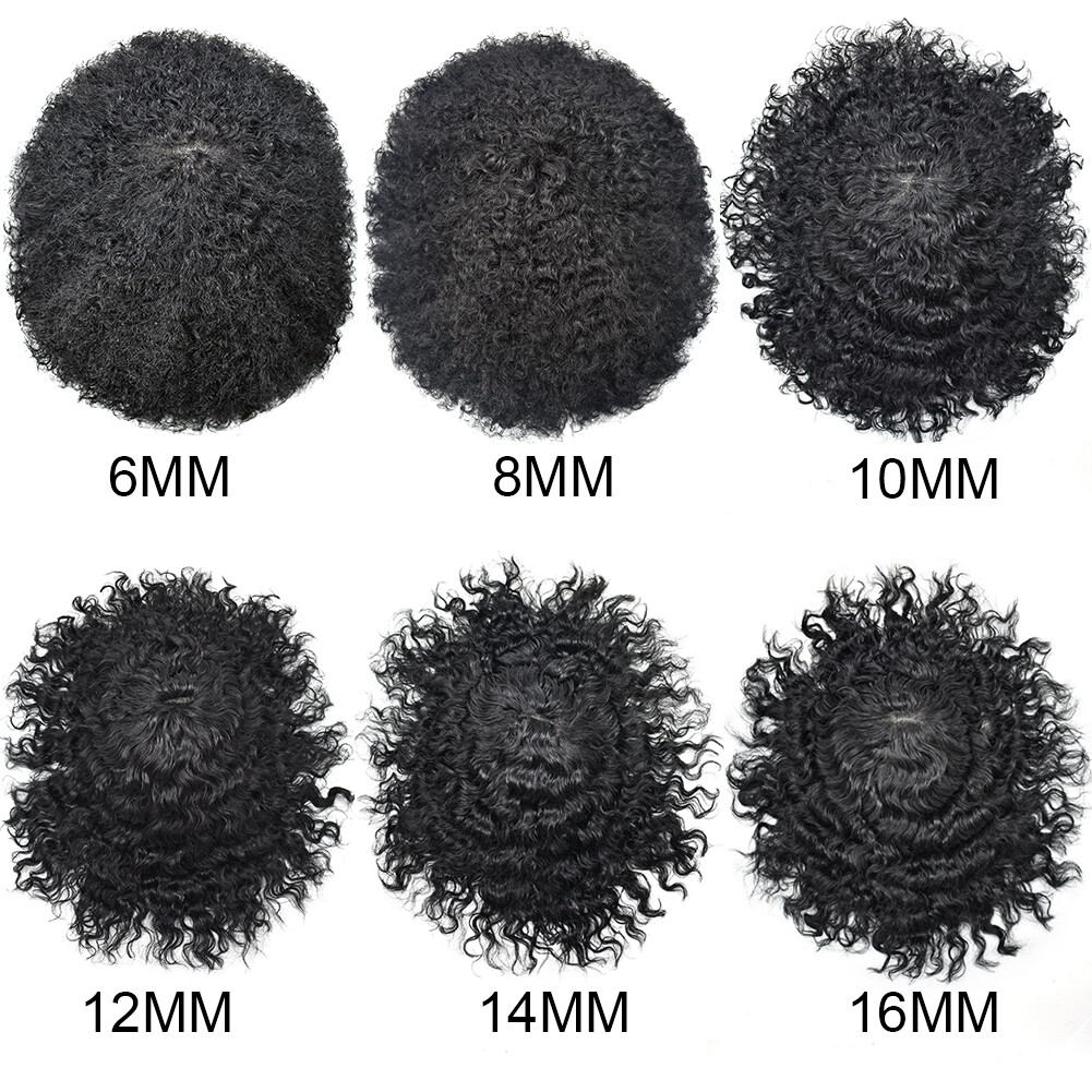 Afro Curl Mens Toupee 6MM African American Wig Full Poly PU Afro Curl System