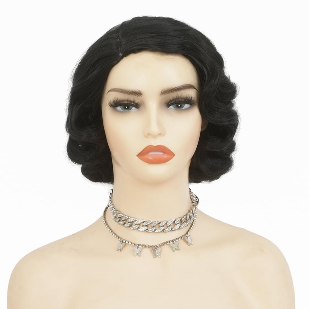 Salaibs Black Finger Wave Wigs for Women 1920s Wig Vintage Wigs Synthetic Fiber