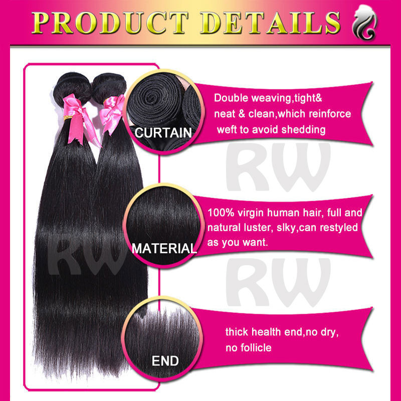 100% Unprocessed Brazilian Peruvian Indian Virgin Human Hair 7A 300g 3 bundle C7