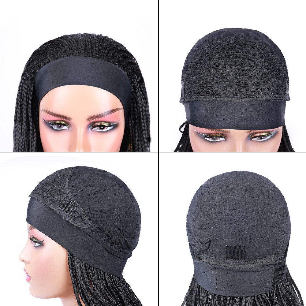 26″ Straight Curly Box Braids Headband Wigs for Black Women Braided Wig Wrap Wig