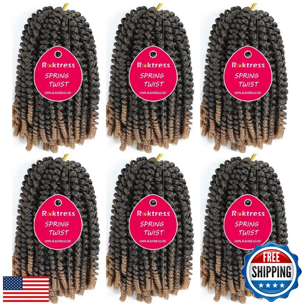 ROKTRESS Spring Twist Hair 8 Inch Spring Twist Crochet Hair 6 Packs Braiding