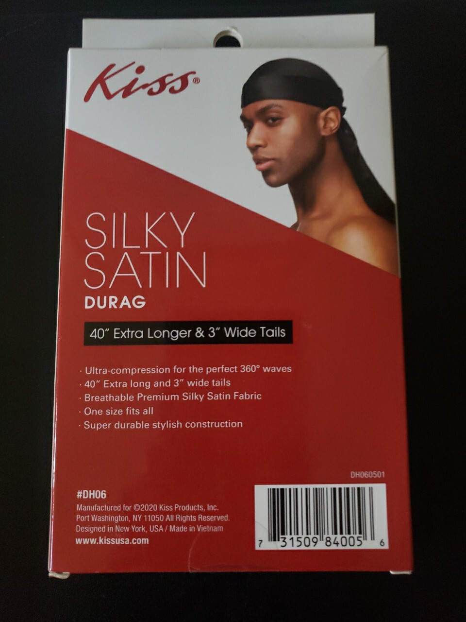Kiss Power Wave Silky Satin Durag 40” Extra Long & 3” Wide Tails Black DH06