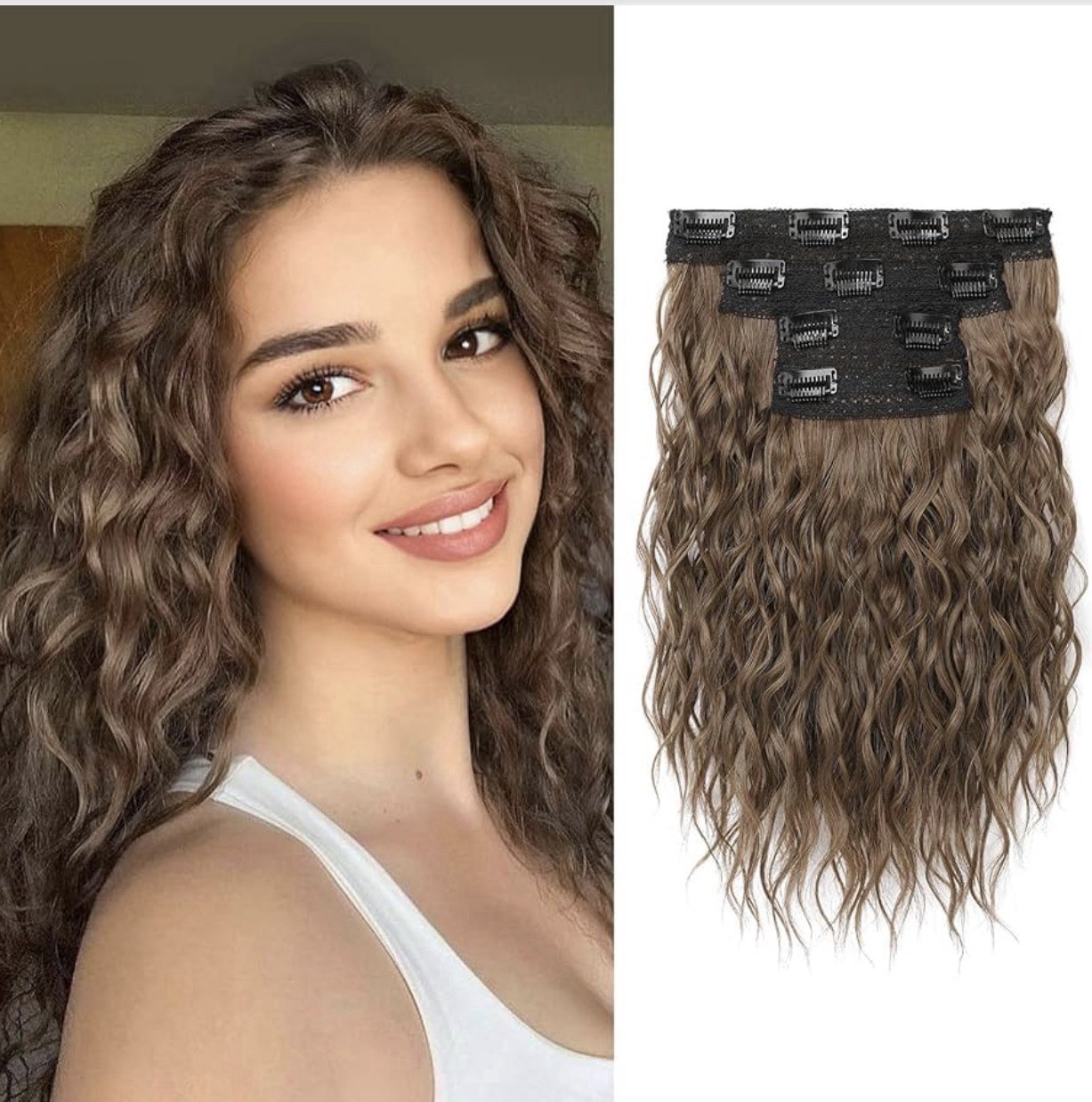 REECHO 12” Clip In Hair Extensions Curly Wavy 4PCS Soft Natural Chestnut Brown