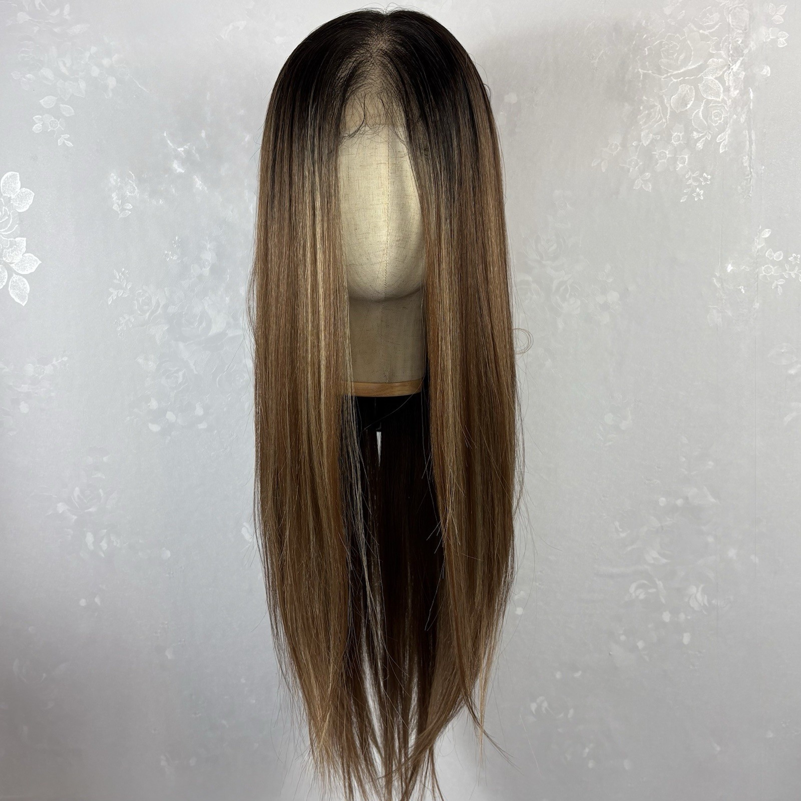 24” Daily wear WIG! 360 Lace Rts Ash Brown With Highlights Human Hair blend
