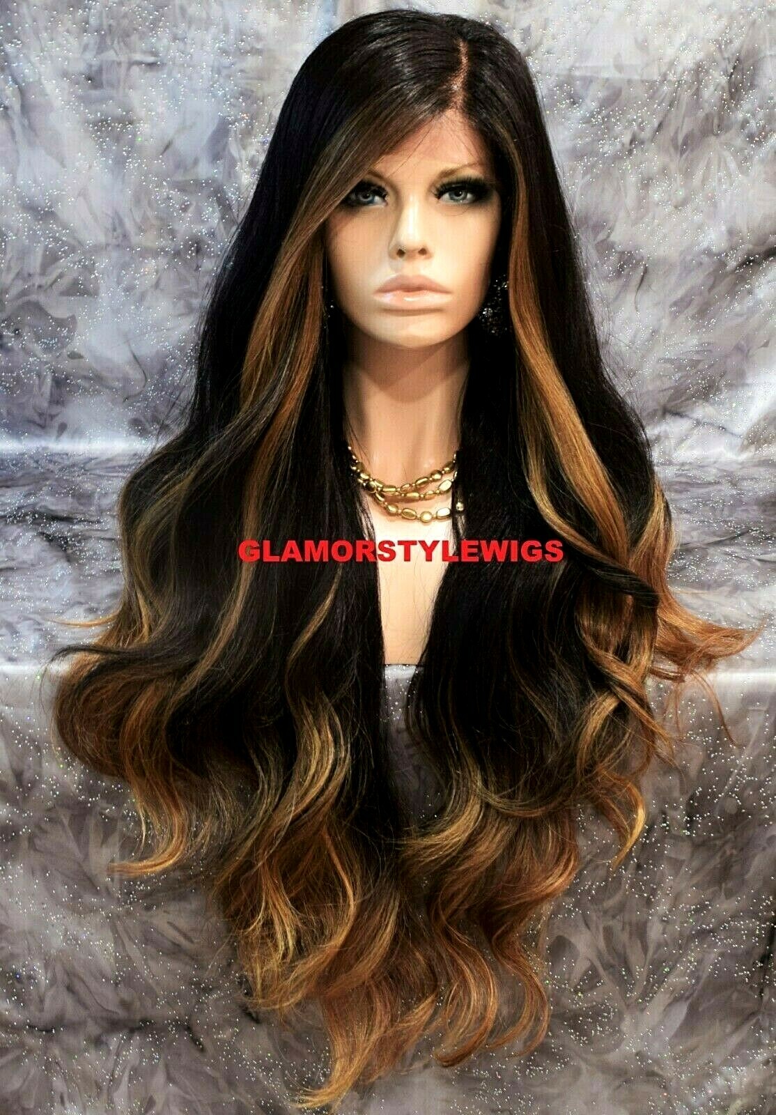 360 Free Part Human Hair Blend Lace Front Wig Long Ombre Brown Golden Blonde Mix