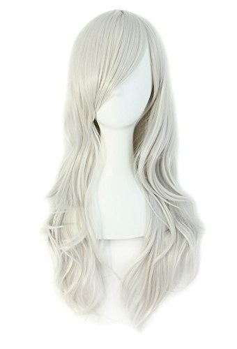 Versatile 28″ Curly Silver Gray Wig – High Temperature Fiber Cosplay Essential