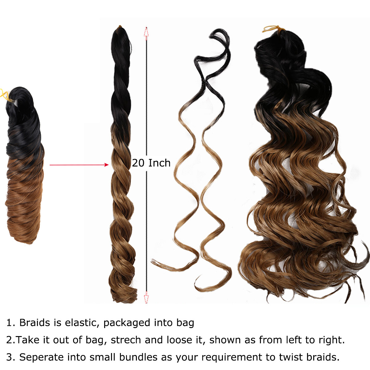 20″ Ombre Loose Wave Crochet Braids French Curls Twist Braiding Hair Extensions