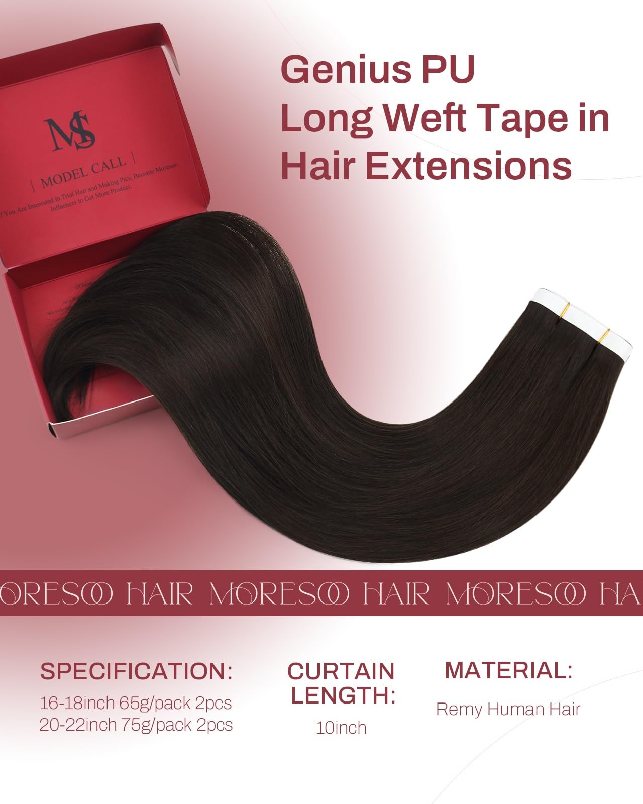 Tape in Weft Human Hair Extensions 16 Inch 65g Dark Brown – Invisible PU