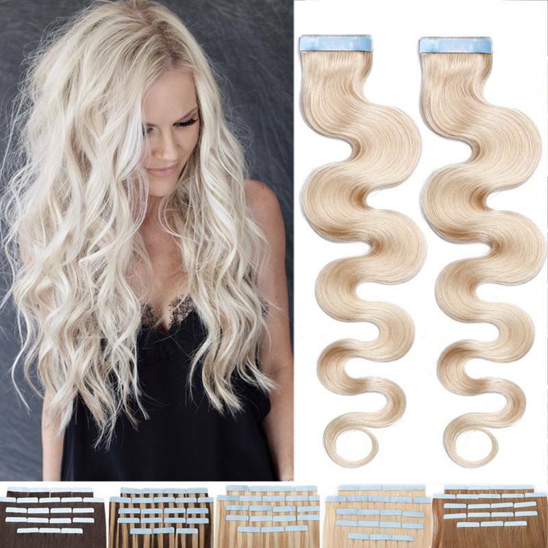12″-24″ Remy Long Tape In Human Hair Extensions Skin Weft Straight 100g Curl US