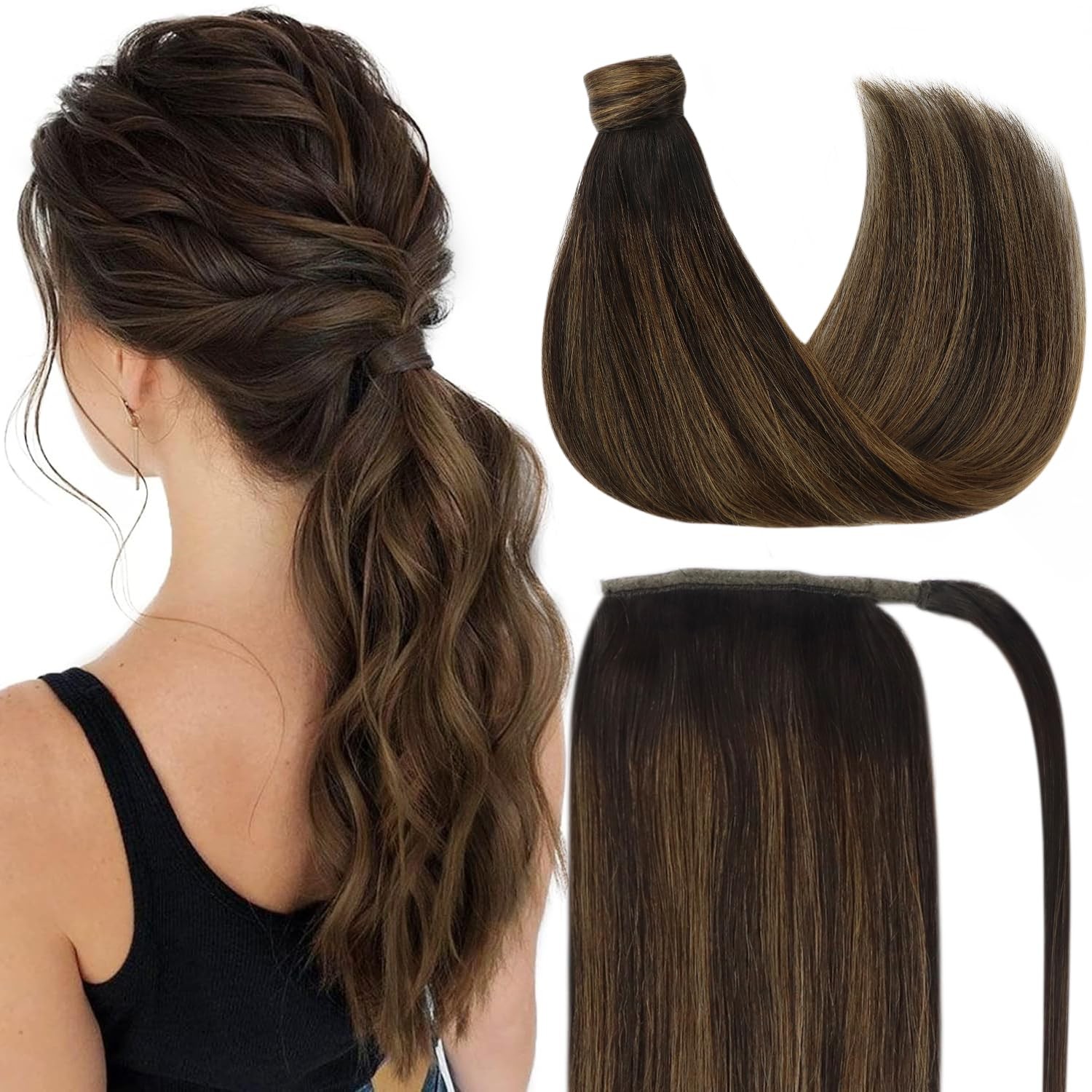 Sunny Hair PONYTAIL 16in Dark Brown Balayage Chestnut Brown Hair Extensions
