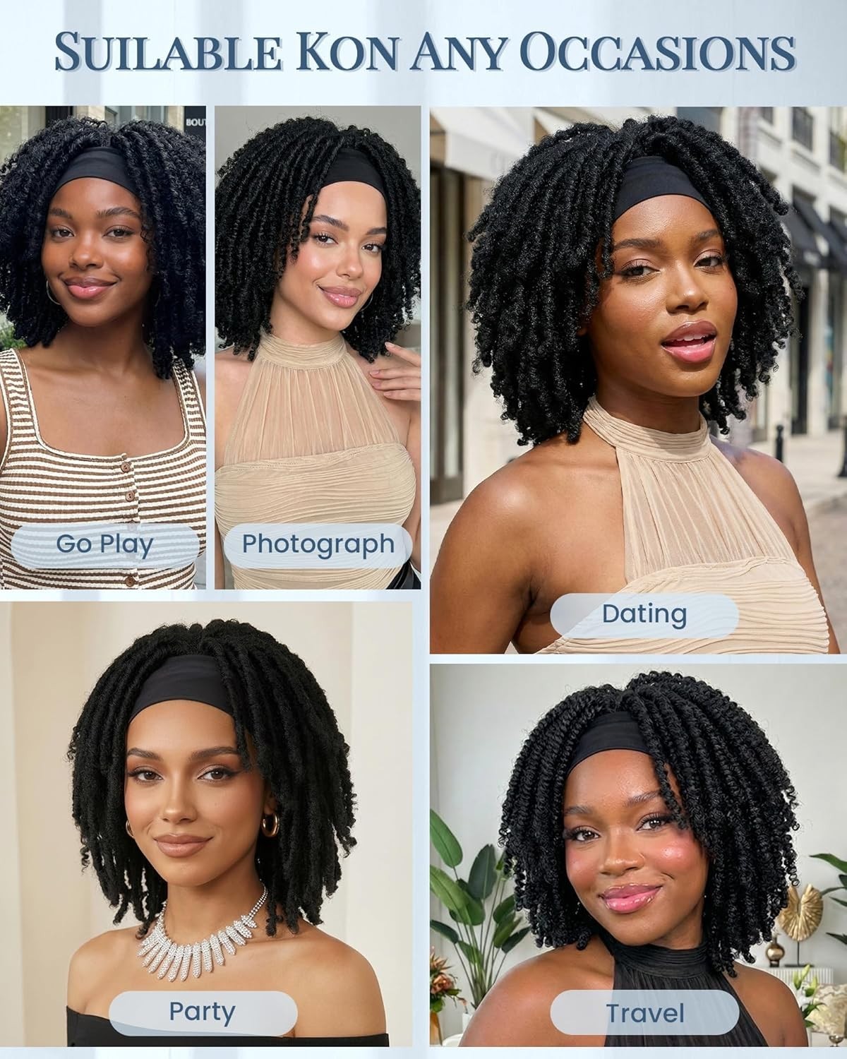 Afro Curly Short Dreadlock Braided Headband Wigs for Black Women Synthetic 12in