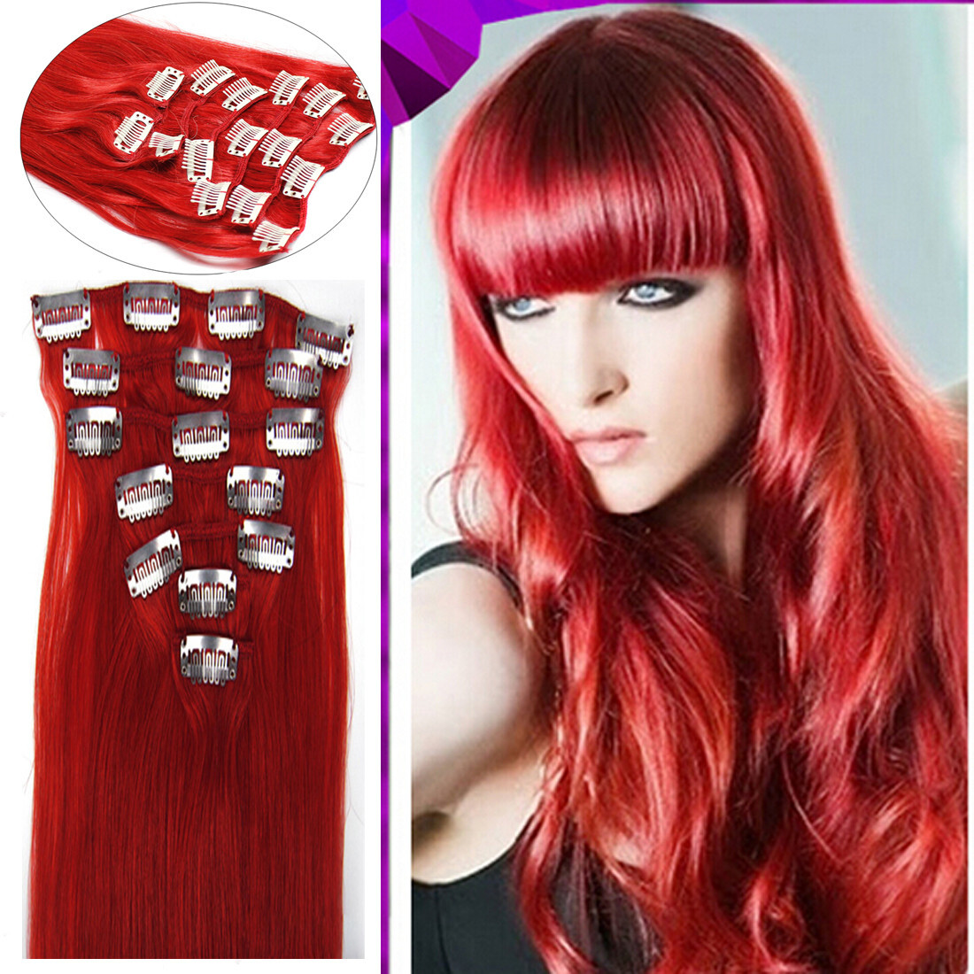 Clip-in Human Hair Extensions Double Wefts Full Head Thick Remy Russian Hair7pcs