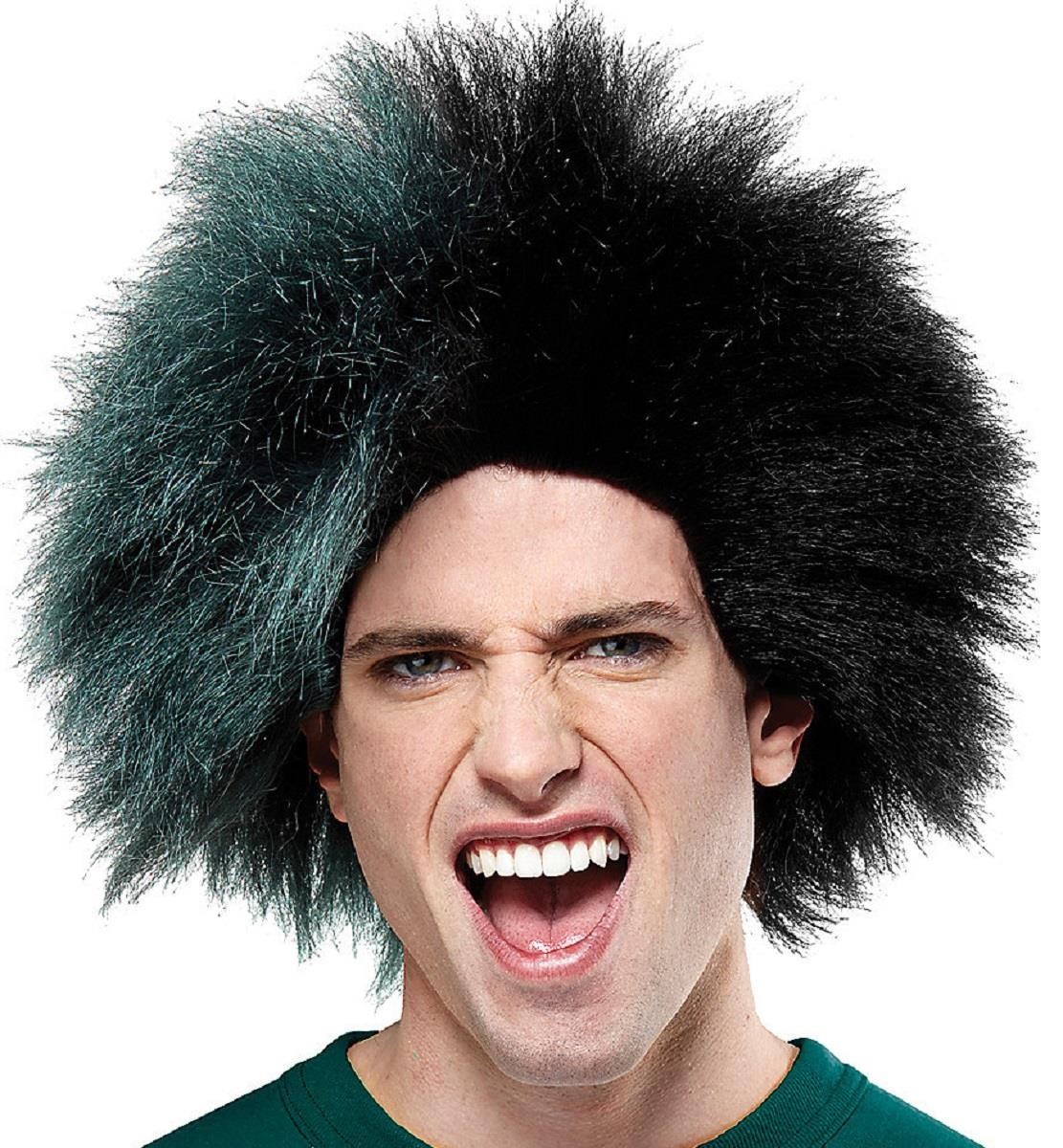 Green & Black 2-Tone Sports Fan Wig Team Spirit Unisex Crazy Hair Adult Costume