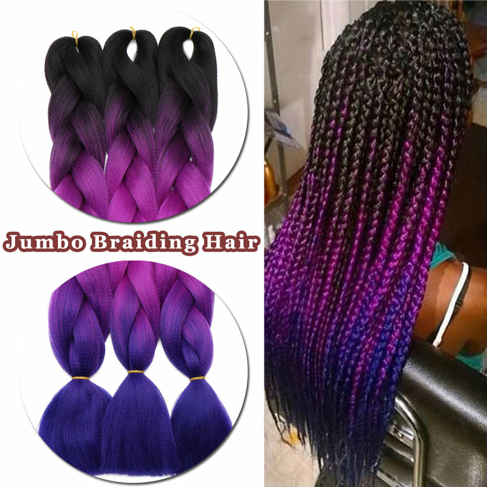 24″ Kanekalon Jumbo Braiding Hair Extensions Plaited Box Braids Ombre Rainbow US