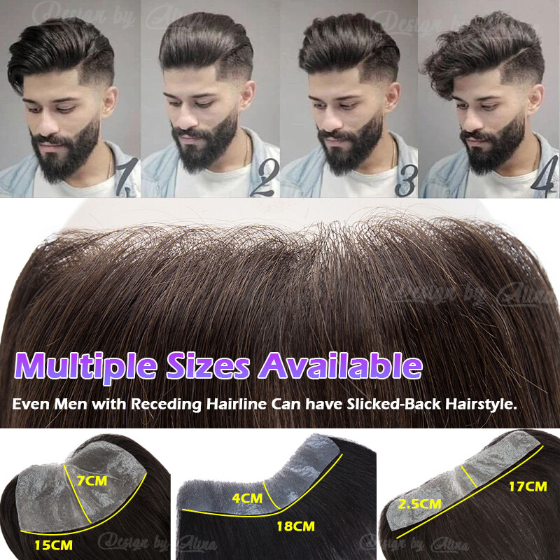 Frontal Hairline Mens Real Human Hair Forehead Skin PU Toupees Hairpiece Piece