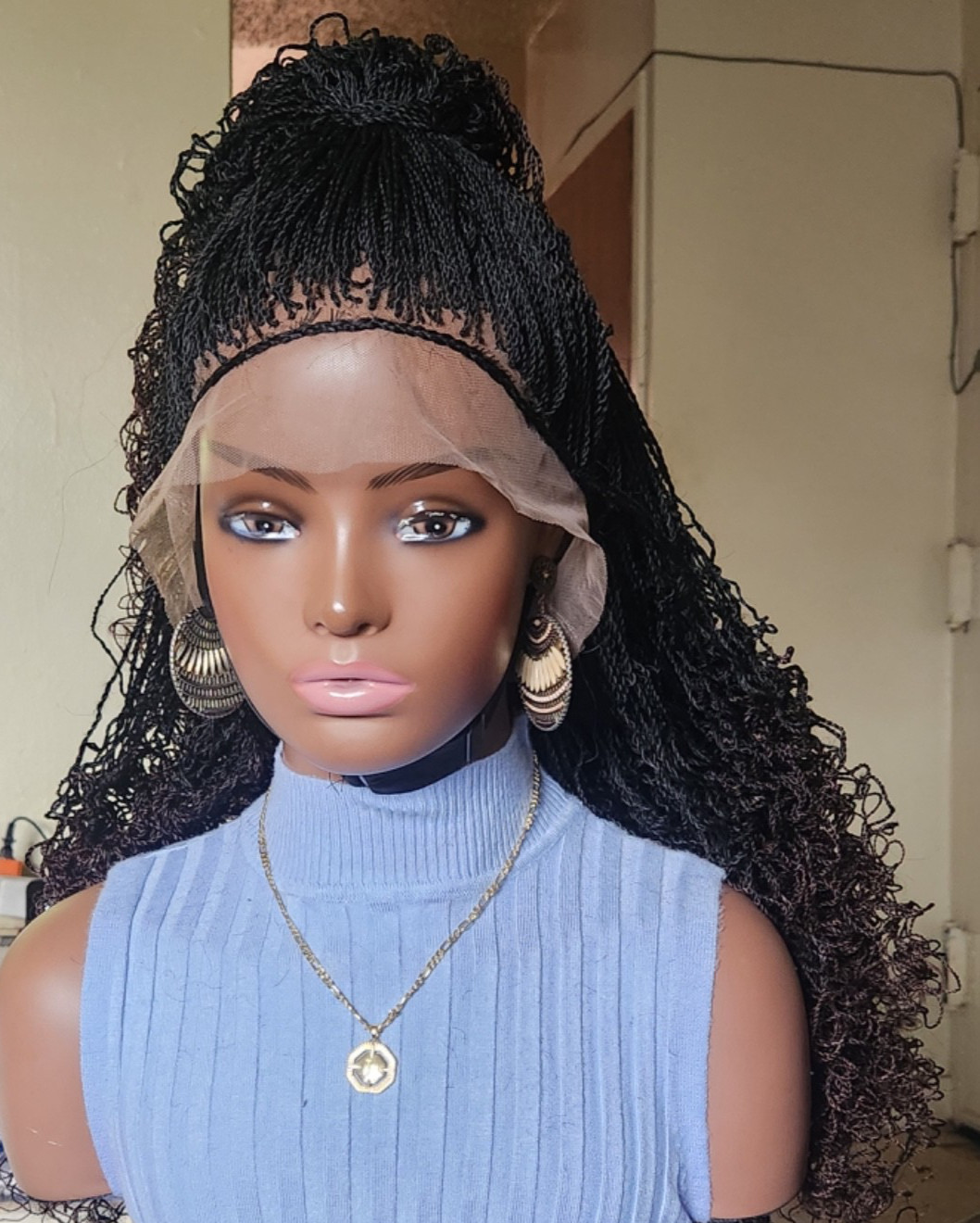 Handmade braided long Senegalese twist curly wig 1B/Dark Brown