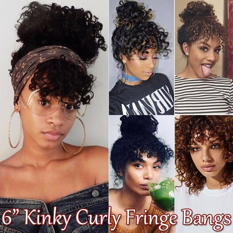 Afro Kinky Curly Bangs Clip in Fringe Bangs Hair Piece as Human Hair Extensions