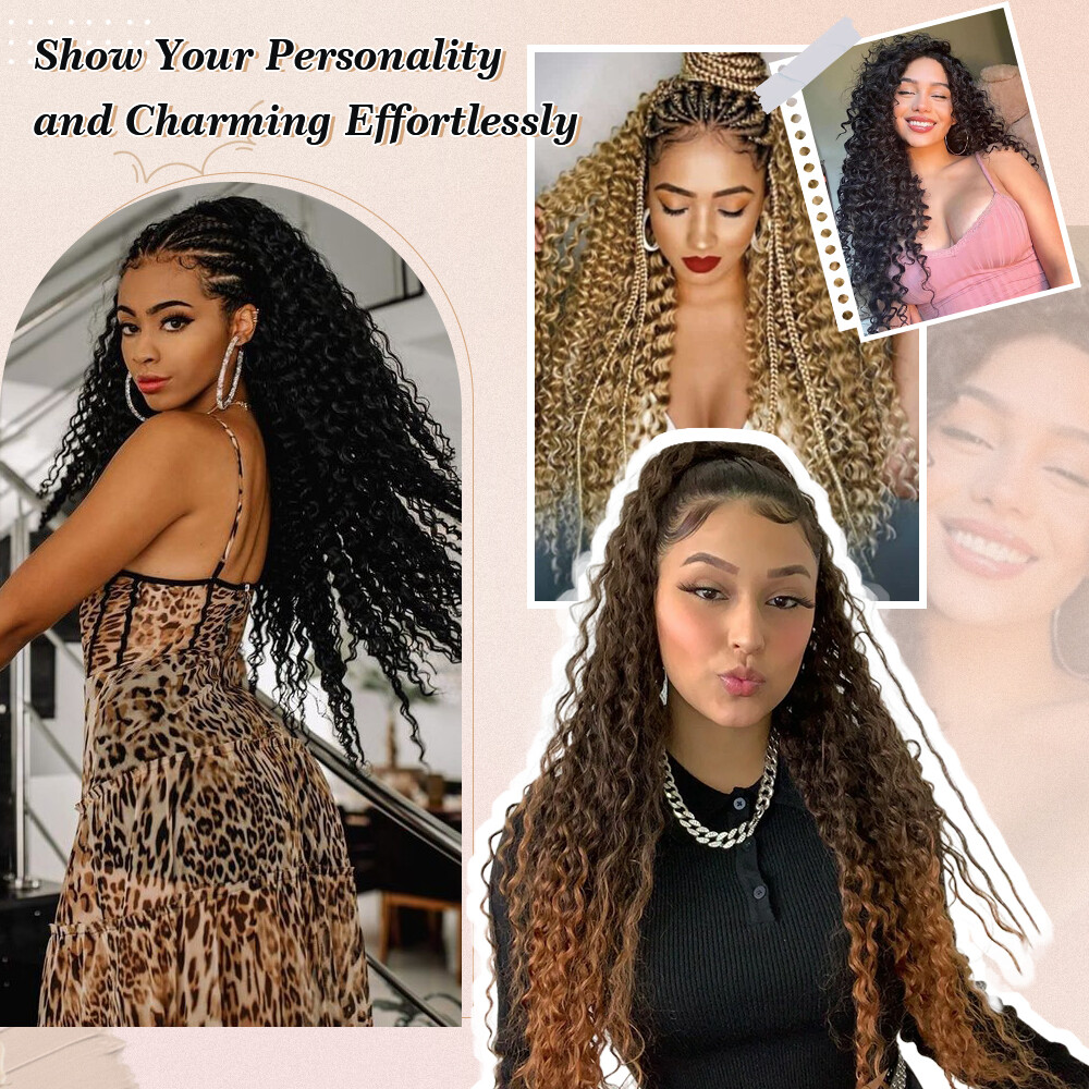 28″ Long Thick Water Wave Hair Extensions Crochet Braids Deep Curly Ocean Weave